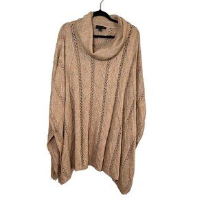 Lane Bryant Sweater Women 22 Brown Pullover Cable Knit Hoodie Neutral Poncho